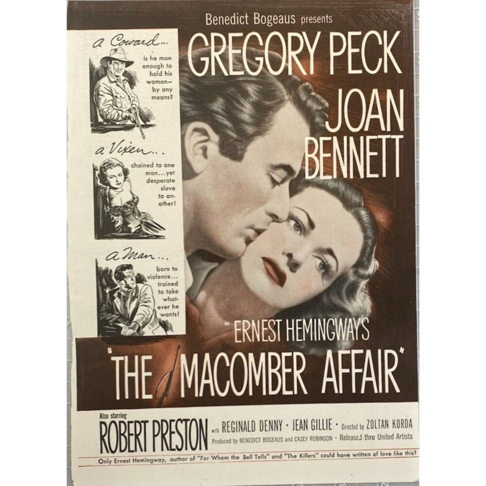 United Artists "The Macomber Affair" Gregory Peck Joan Bennett Hemingway Ad 1947
